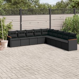 vidaXL 9-delige Loungeset met kussens poly rattan zwart