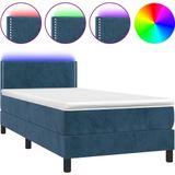 vidaXL Boxspring met matras en LED fluweel donkerblauw 90x190 cm