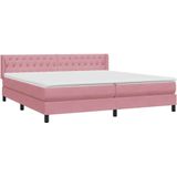 vidaXL Boxspring met matras fluweel roze 180x210 cm