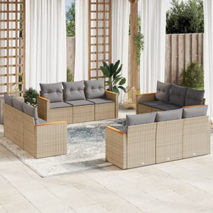 vidaXL 12-delige Loungeset met kussens poly rattan gemengd beige