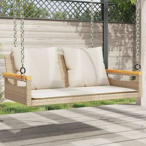 vidaXL Schommelbank met kussens 109x62x40 cm poly rattan beige