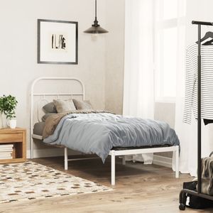 vidaXL Bedframe met hoofdbord zonder matras metaal wit 75x190 cm