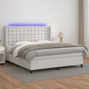 vidaXL Boxspring met matras en LED kunstleer wit 160x200 cm