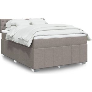 vidaXL Boxspring met matras stof taupe 140x200 cm