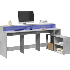 vidaXL Bureau met LED-verlichting 200x104x91 cm hout betongrijs