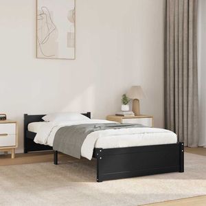 vidaXL Bedframe massief hout zwart 75x190 cm