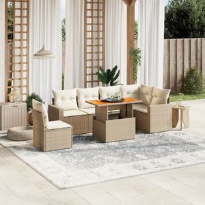 vidaXL 7-delige Loungeset met kussens poly rattan beige