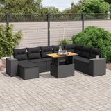 vidaXL 9-delige Loungeset met kussens poly rattan zwart