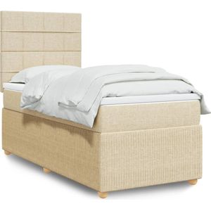 vidaXL Boxspring met matras stof crÃ¨mekleurig 90x200 cm