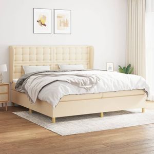 vidaXL Boxspring met matras stof crèmekleurig 200x200 cm