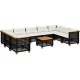 vidaXL 10-delige Loungeset met kussens poly rattan zwart