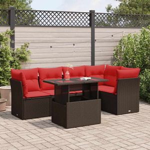 vidaXL 6-delige Loungeset met kussens poly rattan acacia bruin