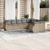 vidaXL 9-delige Loungeset met kussens poly rattan beige