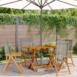 vidaXL Tuinstoelen 4 st verstelbaar poly rattan en massief hout grijs