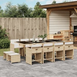 vidaXL 13-delige Tuinset met kussens poly rattan beige