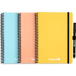 Bambook Colourful uitwisbaar notitieboek: geel, roze of blauw softcover A5