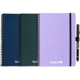 Bambook Veluwe Colourful uitwisbaar notitieboek: donkerblauw (navy), donkergroen of lila softcover A5
