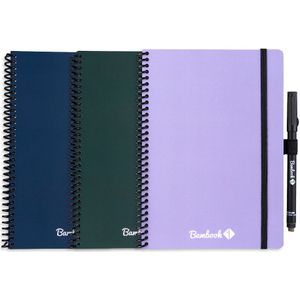 Bambook Veluwe Colourful uitwisbaar notitieboek: donkerblauw (navy), donkergroen of lila softcover A5