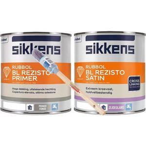 Sikkens (voor binnen) Rubol BL Rezisto primer wit 1L + sikkens rubbol bl rezisto satin RAL9016 1L + GRATIS KwastenDiscounter professionele verfkwast