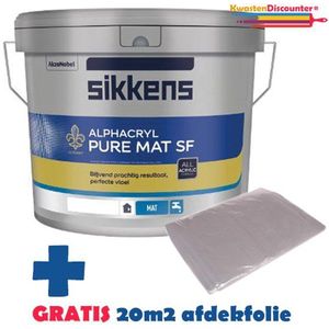 Sikkens Muurverf - Kleurcode RAL 9010 Alphacryl pure mat SF 10 Liter + GRATIS 20M2 (1x 4X5M) Afdekfolie