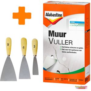 Alabastine Muurvuller - Vulmiddel 500gr + KD Plamuurmes Set 3-Delig (3cm, 6cm, 9 cm)