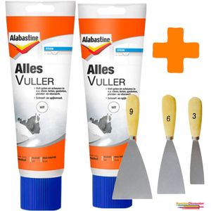 Alabastine Allesvuller Wit - Alles Vuller - Vulmiddel - 2x400 gram + KD Plamuurmes Set 3-Delig (3cm, 6cm, 9 cm)
