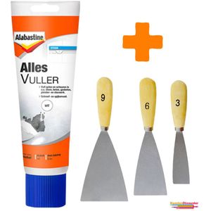 Alabastine Allesvuller Wit - Alles Vuller - Vulmiddel - 1x330 gram + KD Plamuurmes Set 3-Delig (3cm, 6cm, 9 cm)