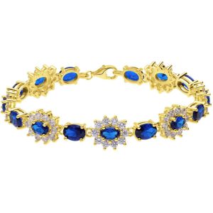 Zilveren goldplated armband met zirkonia blauw/wit