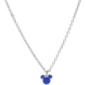 Stalen ketting Micky Mouse met licht sapphire kristal