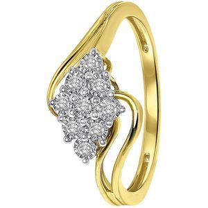14K geelgouden ring entourage 9 diamanten 0,08ct