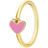Stalen goldplated ring met hart emaille lichtroze