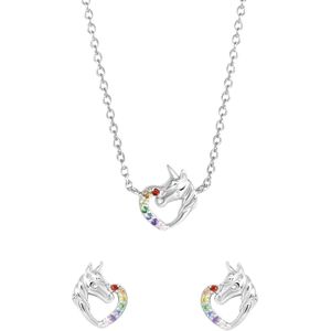 Zilveren set unicorn regenboog