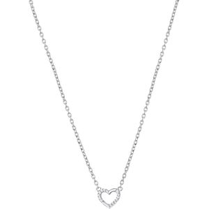 Lucardi Dames Ketting Hart met Zirkonia - Echt Zilver - Ketting - Cadeau - 42 cm - Zilverkleurig