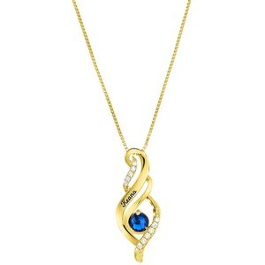 Zilveren ketting gold gravering geboortesteen