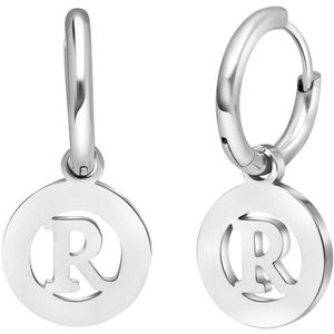 Stalen oorbellen met letter - R