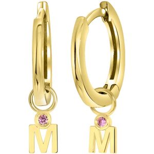 Zilveren goldplated oorbellen letter+geboortesteen