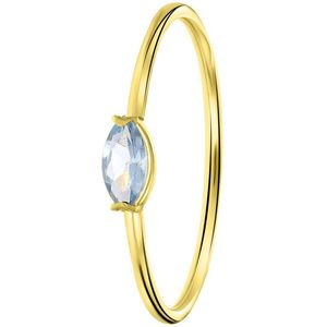 14 karaat geelgouden ring markies licht blauw
