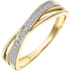 14 Karaat geelgouden ring met 16 diamanten 0,10ct