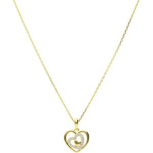 Zilveren goldplated ketting met hanger hart zirkonia