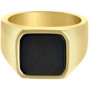 Gerecycleerd stalen goldplated heren zegelring met black agate