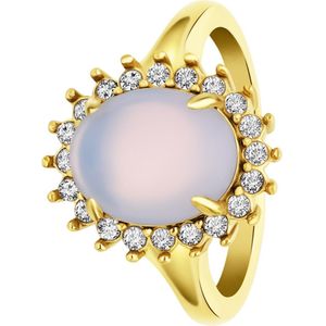 Stalen goldplated vintage ring met bloem opaal