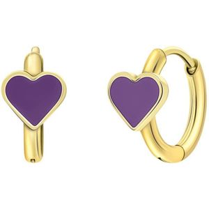 Stalen goldplated oorringen met hart emaille violet
