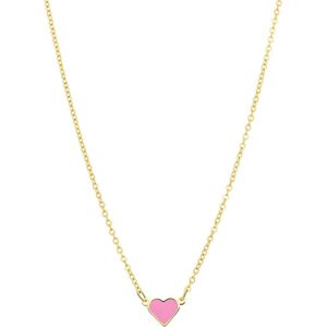 Stalen goldplated ketting met hart emaille lichtroze