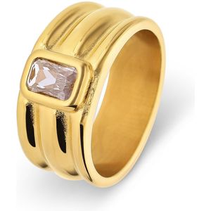 Stalen goldplated ring met wit zirkonia