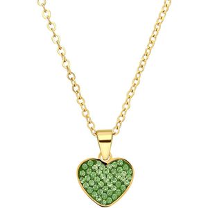 Stalen goldplated ketting hart met kristal peridot