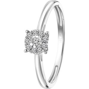 Lucardi Dames Ring met 10 diamanten 0,08ct - Ring - Cadeau - 14 Karaat Goud - Witgoud