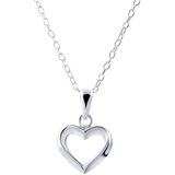 Lucardi Dames Collier met hanger hart - Echt Zilver - Ketting - Cadeau - 42 cm - Zilverkleurig
