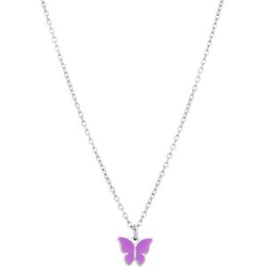 Stalen ketting met vlinder violet