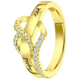 Zilveren ring gold gravure hart zirkonia