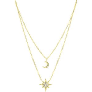 Zilveren ketting layering halve maan/galaxy ster